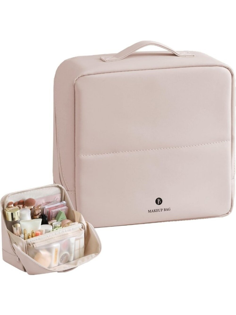X-Large Waterproof Makeup Bag with Magnetic Flap, Multi-Zone Organizer, Dusty